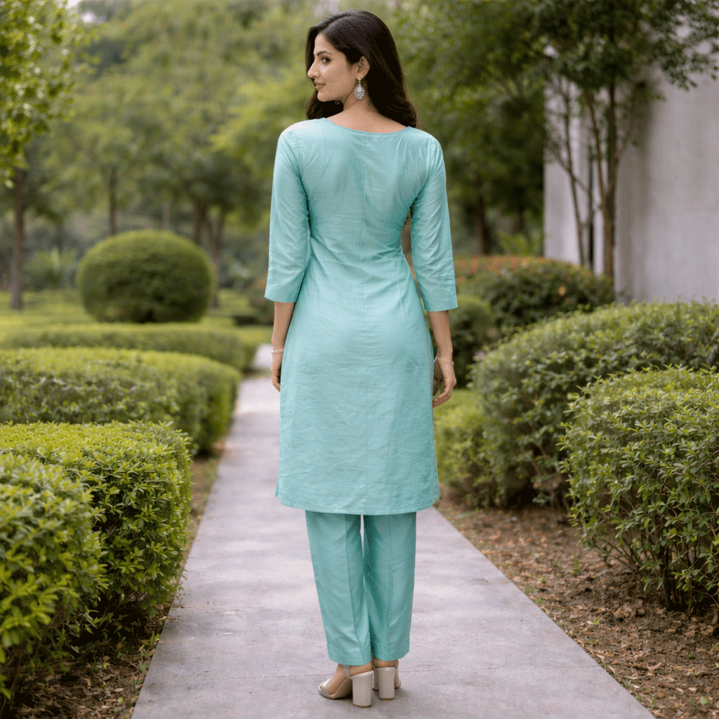 Aqua Elegance Embroidered Kurta Set