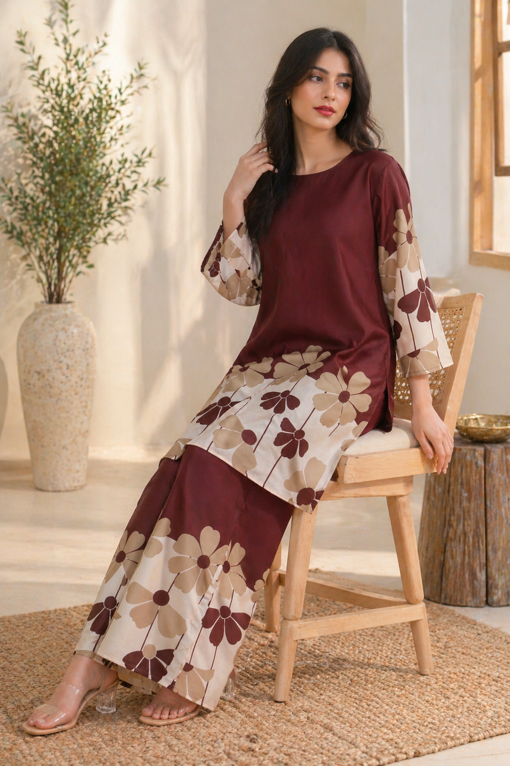 Mocha Bloom Printed Co-Ord Set