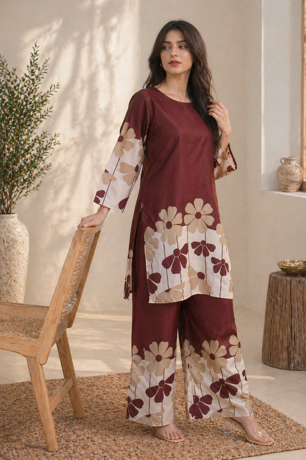 Mocha Bloom Printed Co-Ord Set