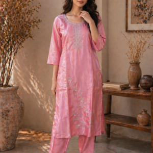 Blush Pink Embroidered Silk Kurta Set