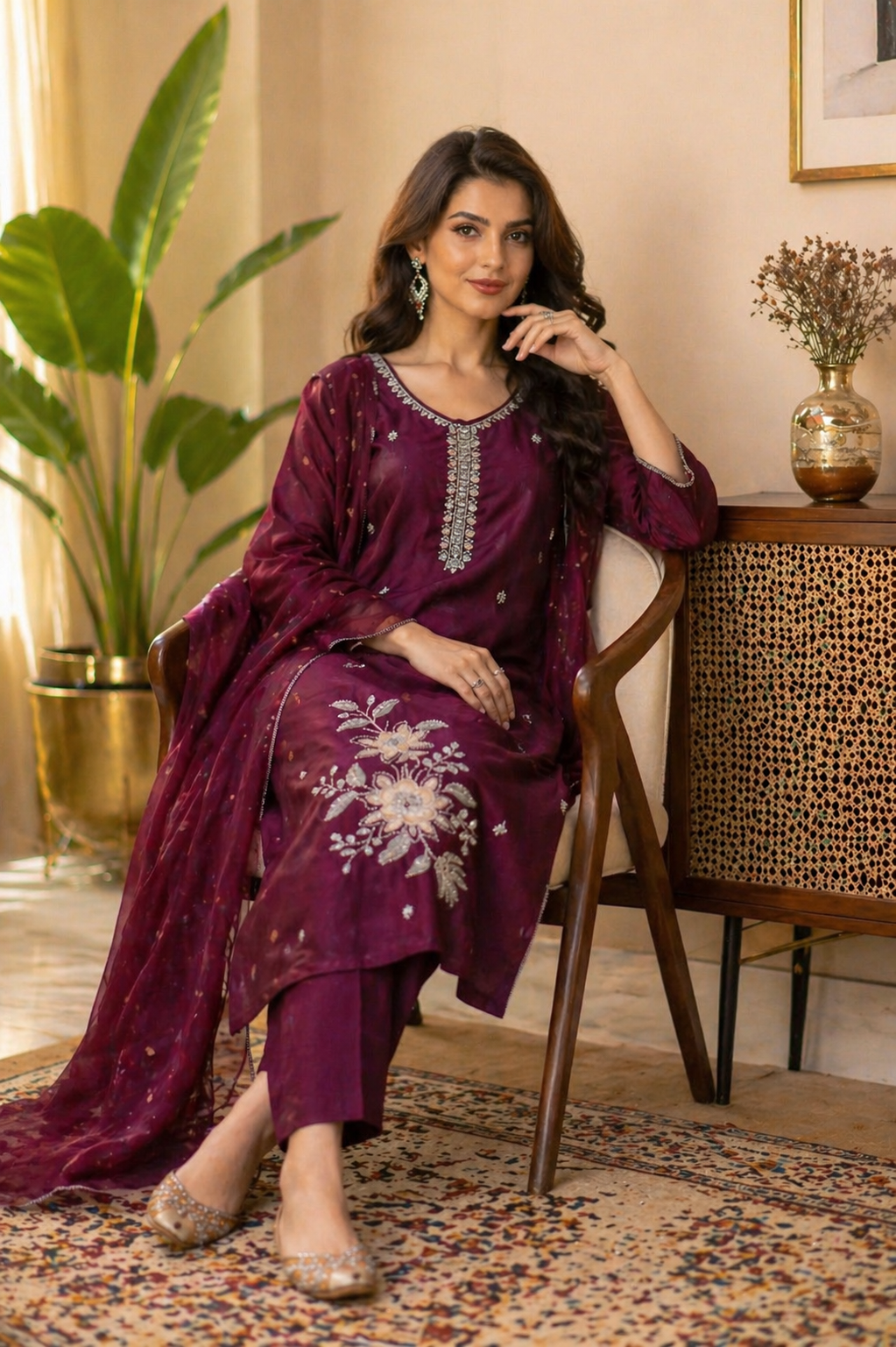 Royal Plum Beaded Kurta Set