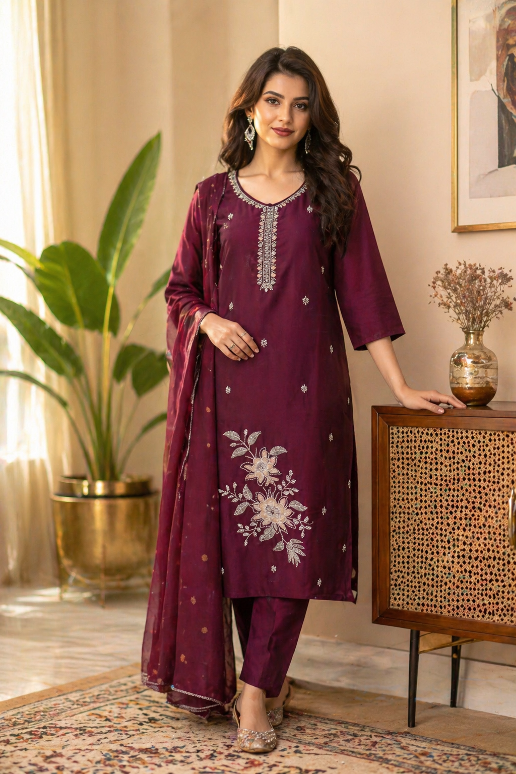 Royal Plum Beaded Kurta Set