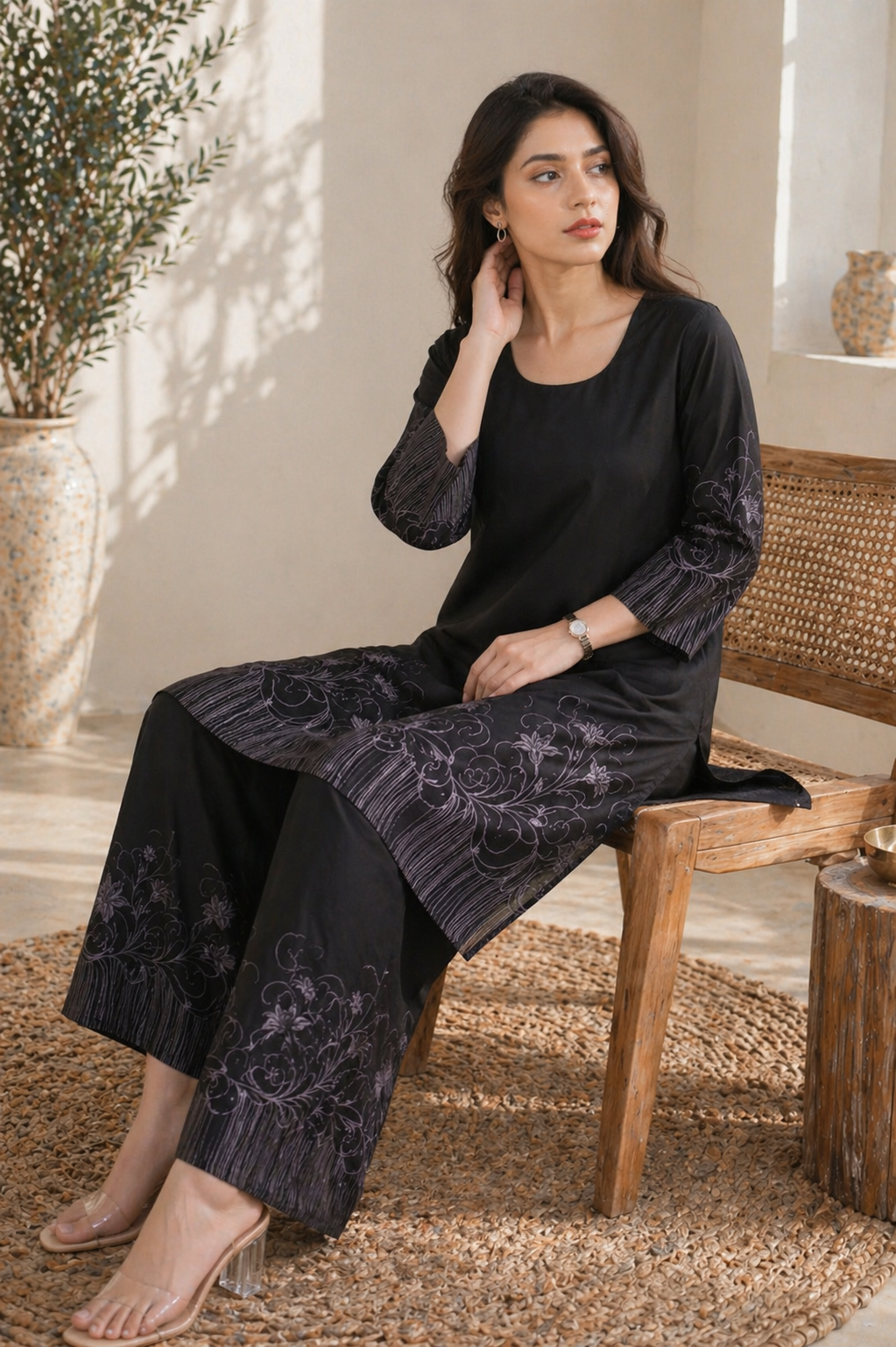 Midnight Floral Elegance Kurta Set