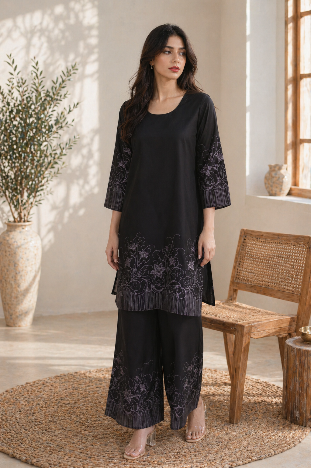 Midnight Floral Elegance Kurta Set