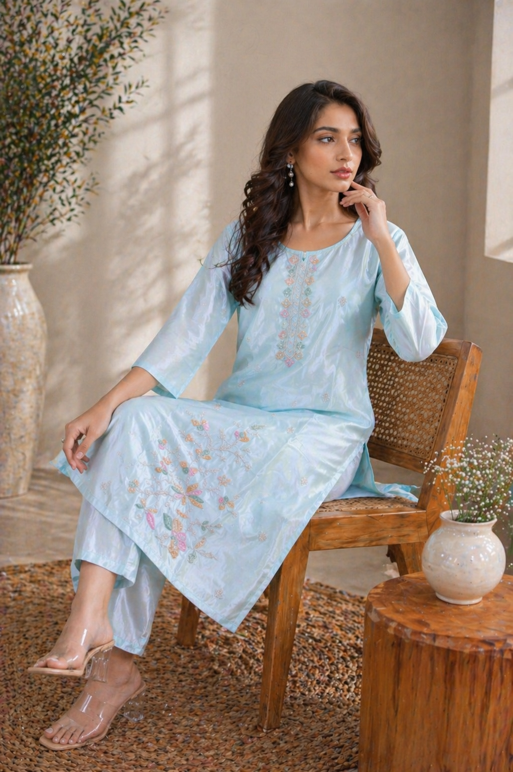 Sky Bloom Beaded Kurta Set