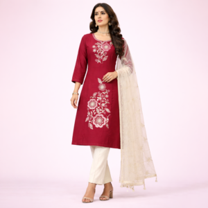 Crimson Floral Elegance Kurta Set