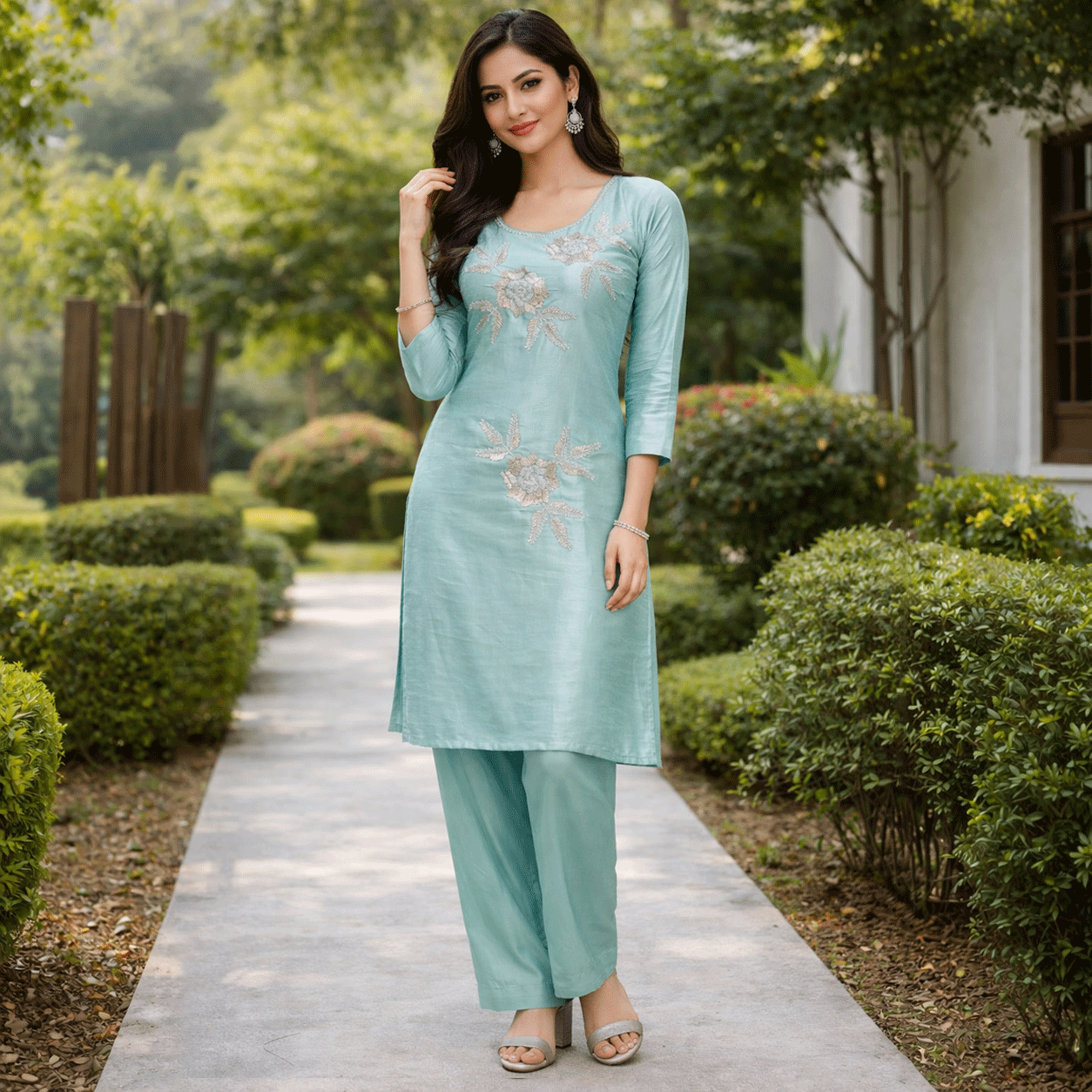 Aqua Elegance Embroidered Kurta Set