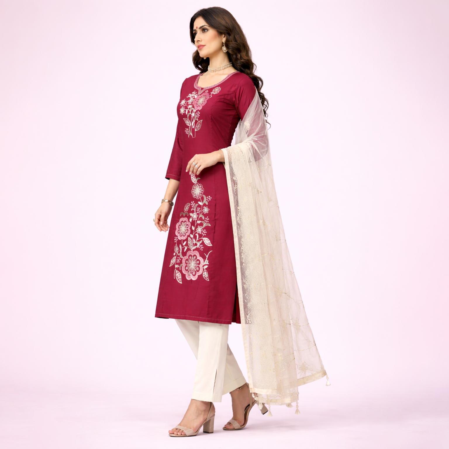 Crimson Floral Elegance Kurta Set