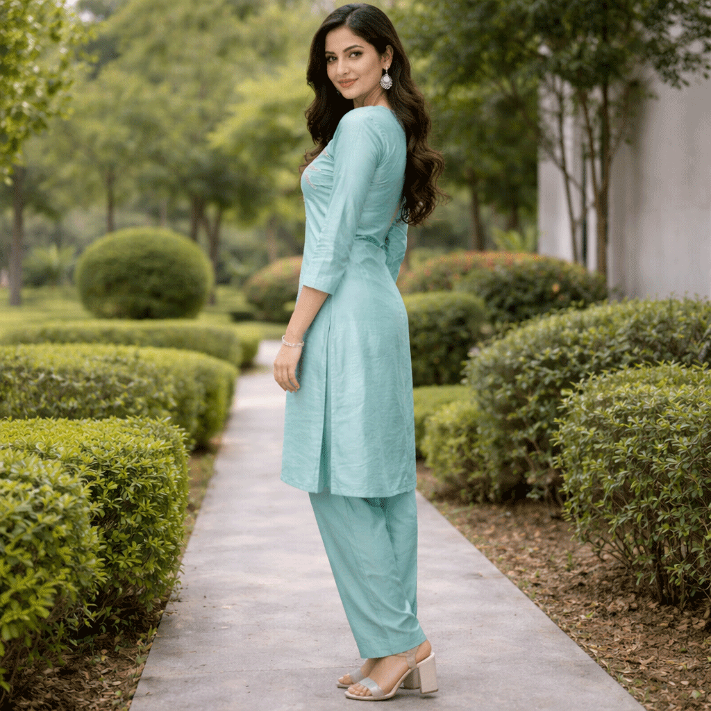 Aqua Elegance Embroidered Kurta Set